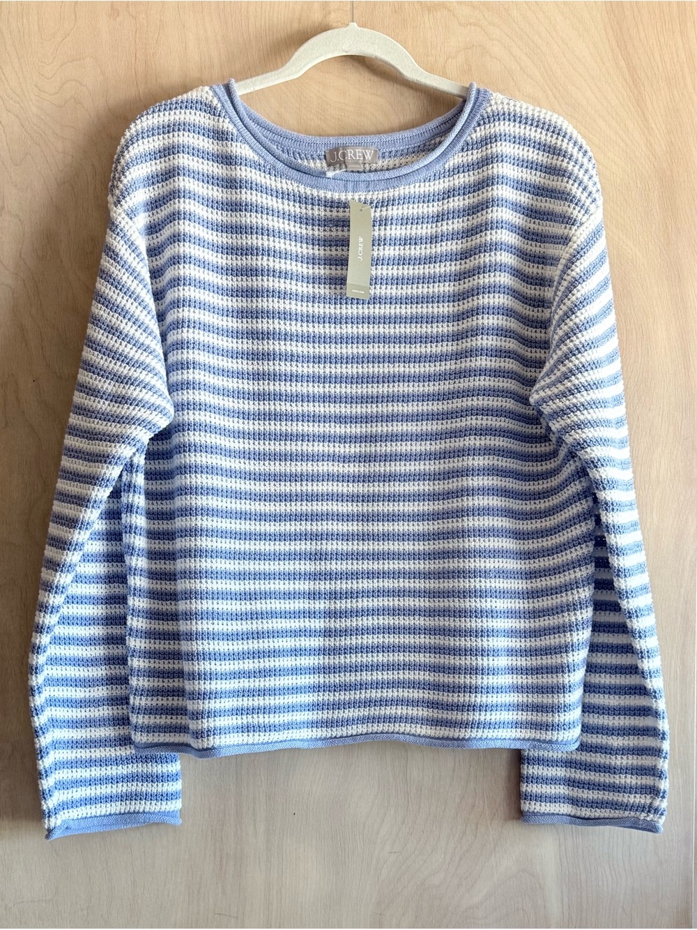 J.Crew Sweater Stripe Blue Ivory Cotton Linen Blend Women’s XL NWT Long Sleeve